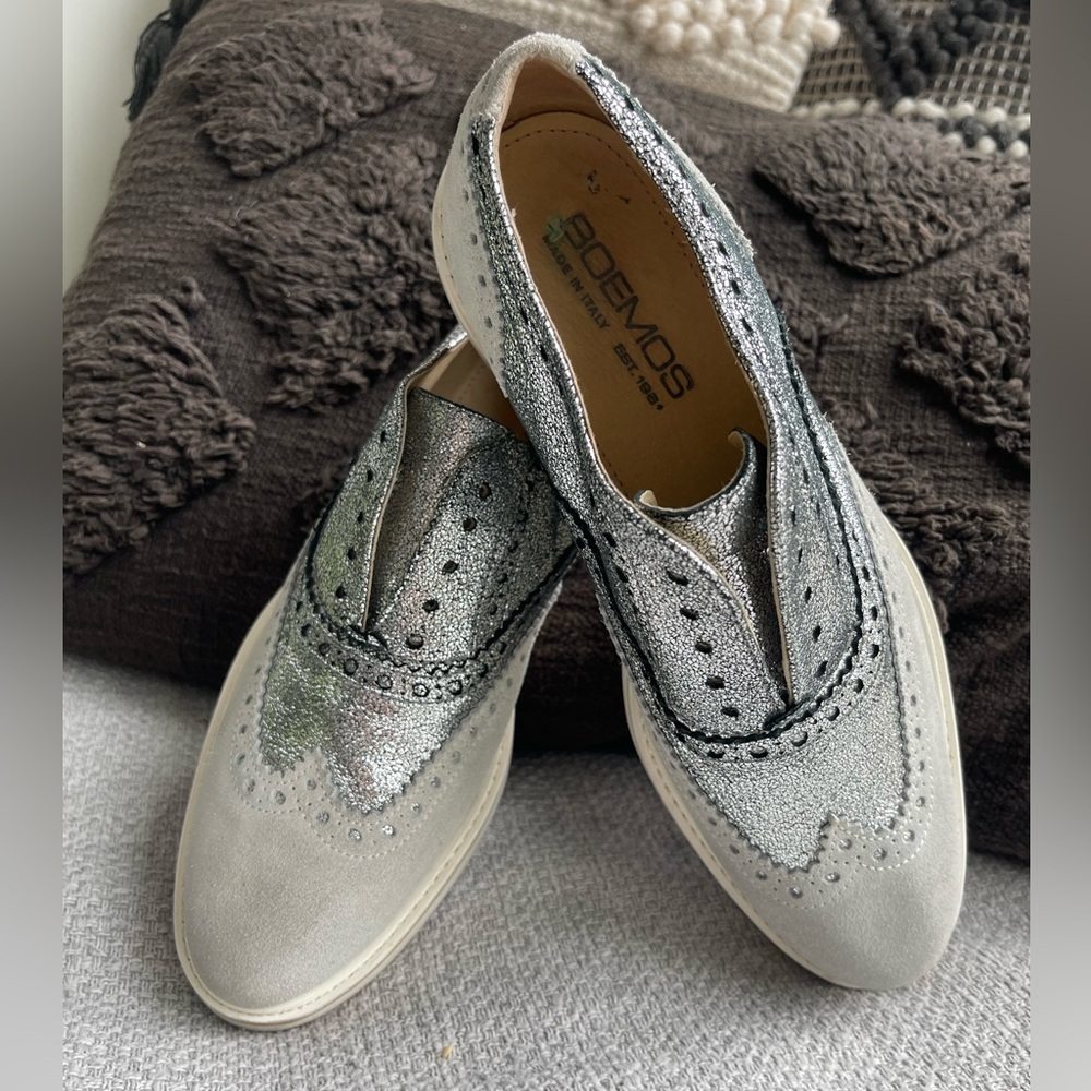 Women's slip on Silver Brogue Shoes-Worn once